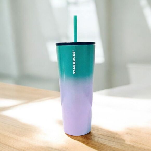 ✨Starbucks 2022 Summer Stainless Blue Green Purple Ombre Tumbler 24oz✨ - Picture 1 of 5